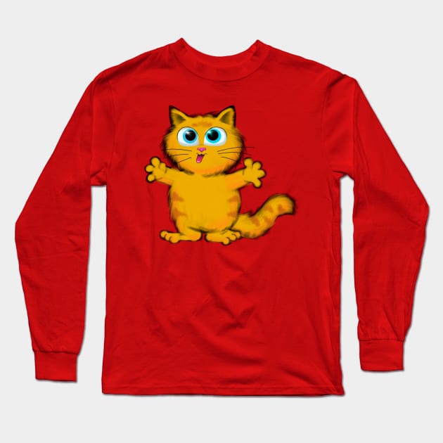 Orange Kitten Long Sleeve T-Shirt by wolfmanjaq